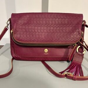 Lodis Plum Woven-Flap Crossbody with Tassel